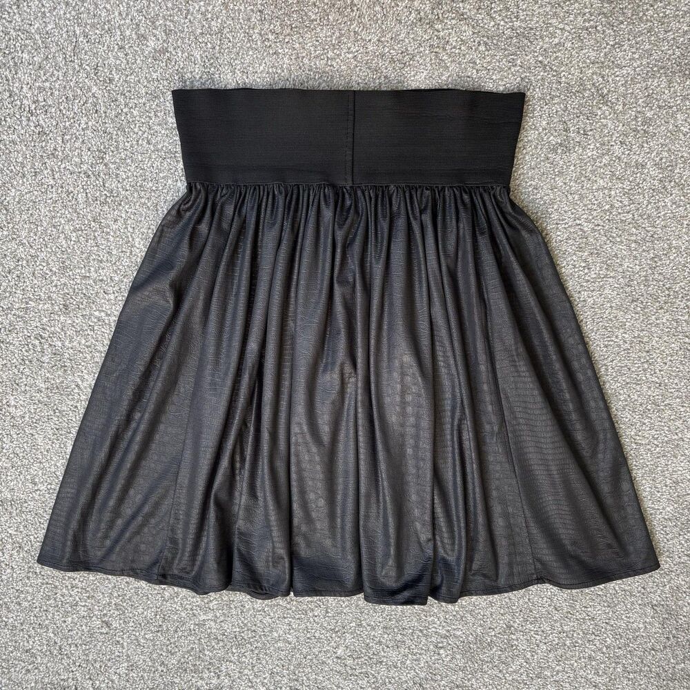 Vintage 90s Sauci Skirt Womens Large Black Faux Leather Snake Print Midi Flare